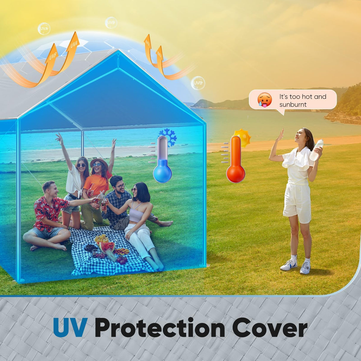 Quictent 10'x20' Carport Replacement Cover with Bungees - Gray