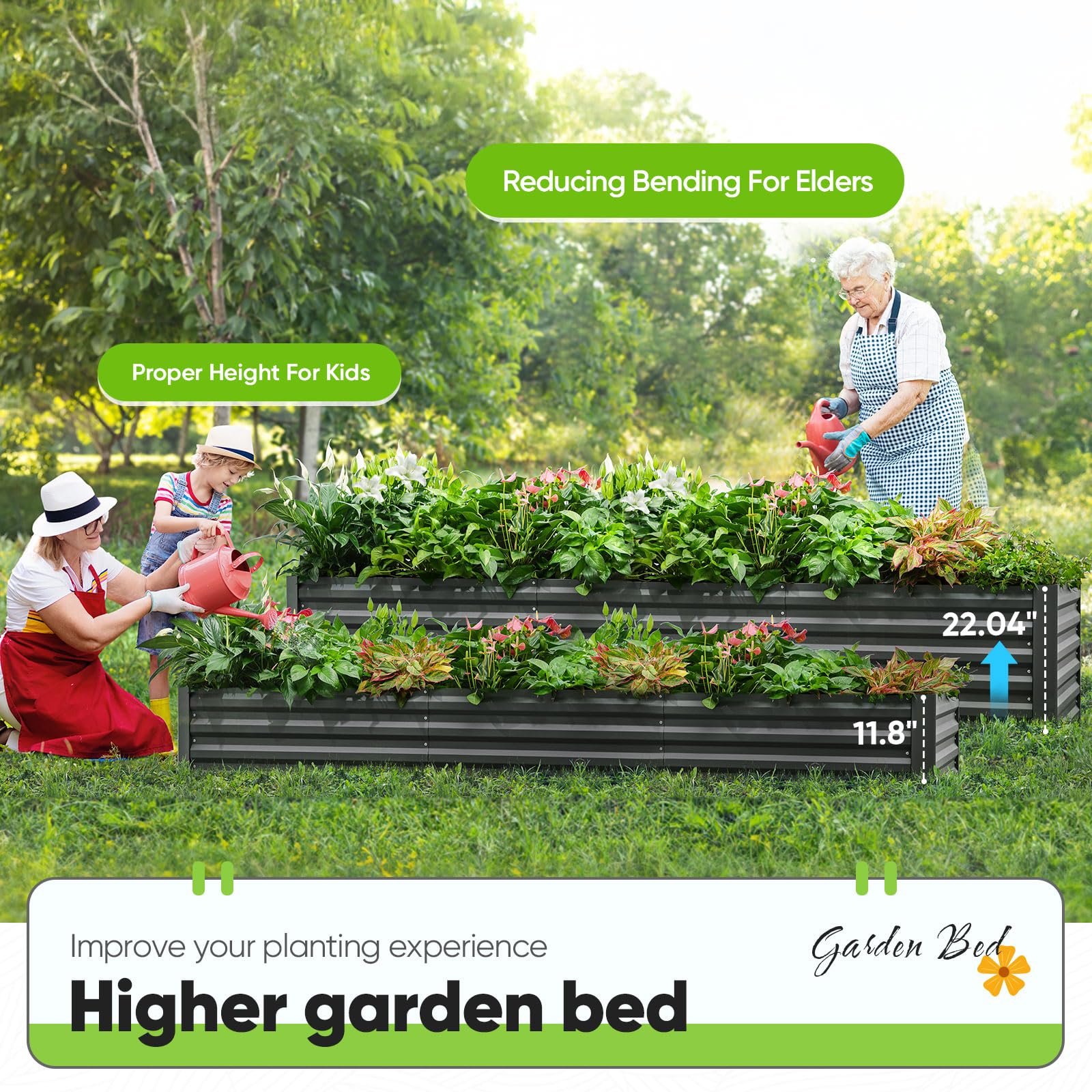 Quictent 8'x4'x2' Galvanized Raised Garden Bed with Cover - Green