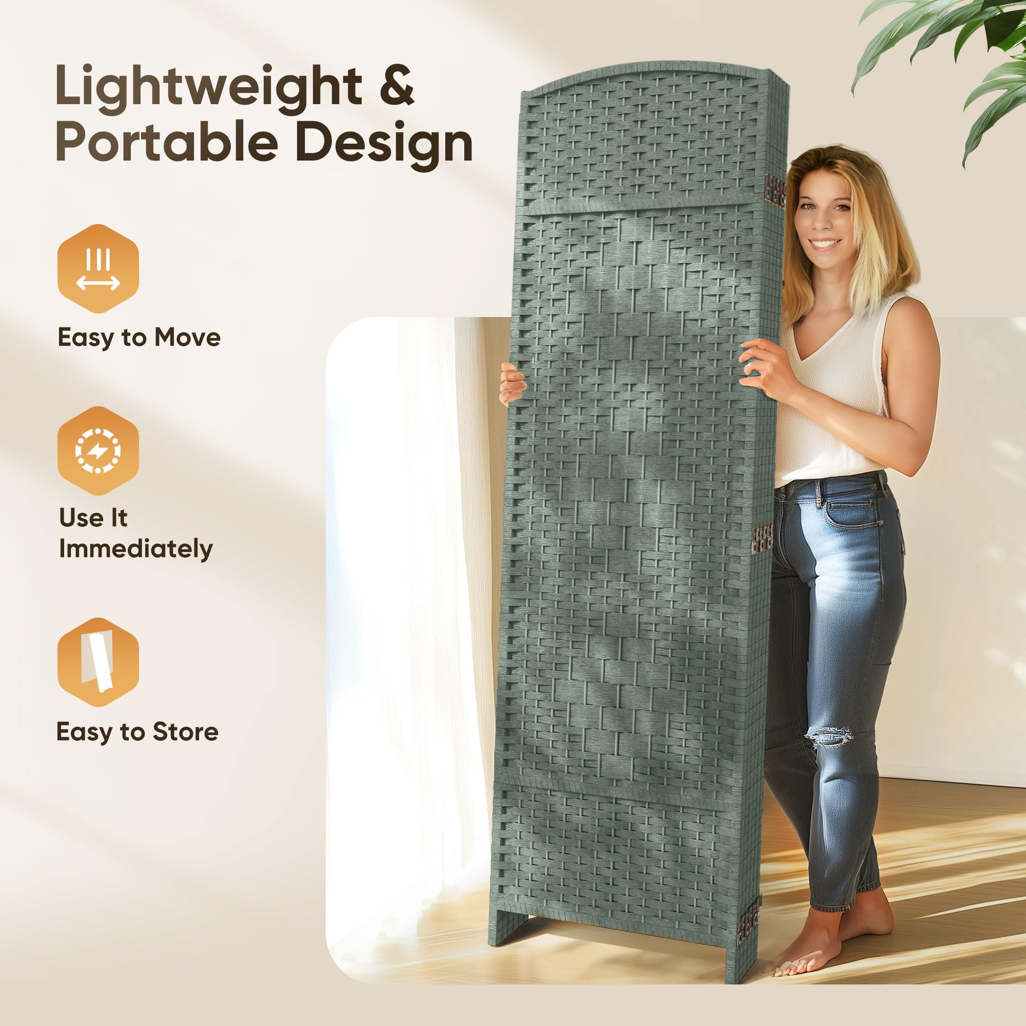 JOSTYLE Wooden Room Divider - Grey (6-Panel)