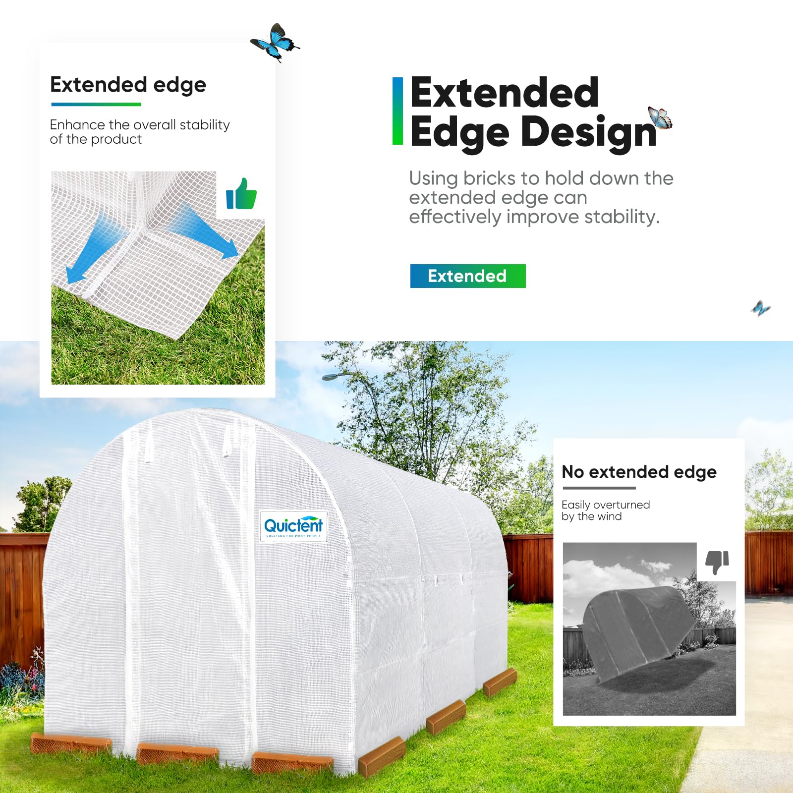 Quictent 10'x7'x7' Walk-in Tunnel Greenhouse with Mesh Door - White