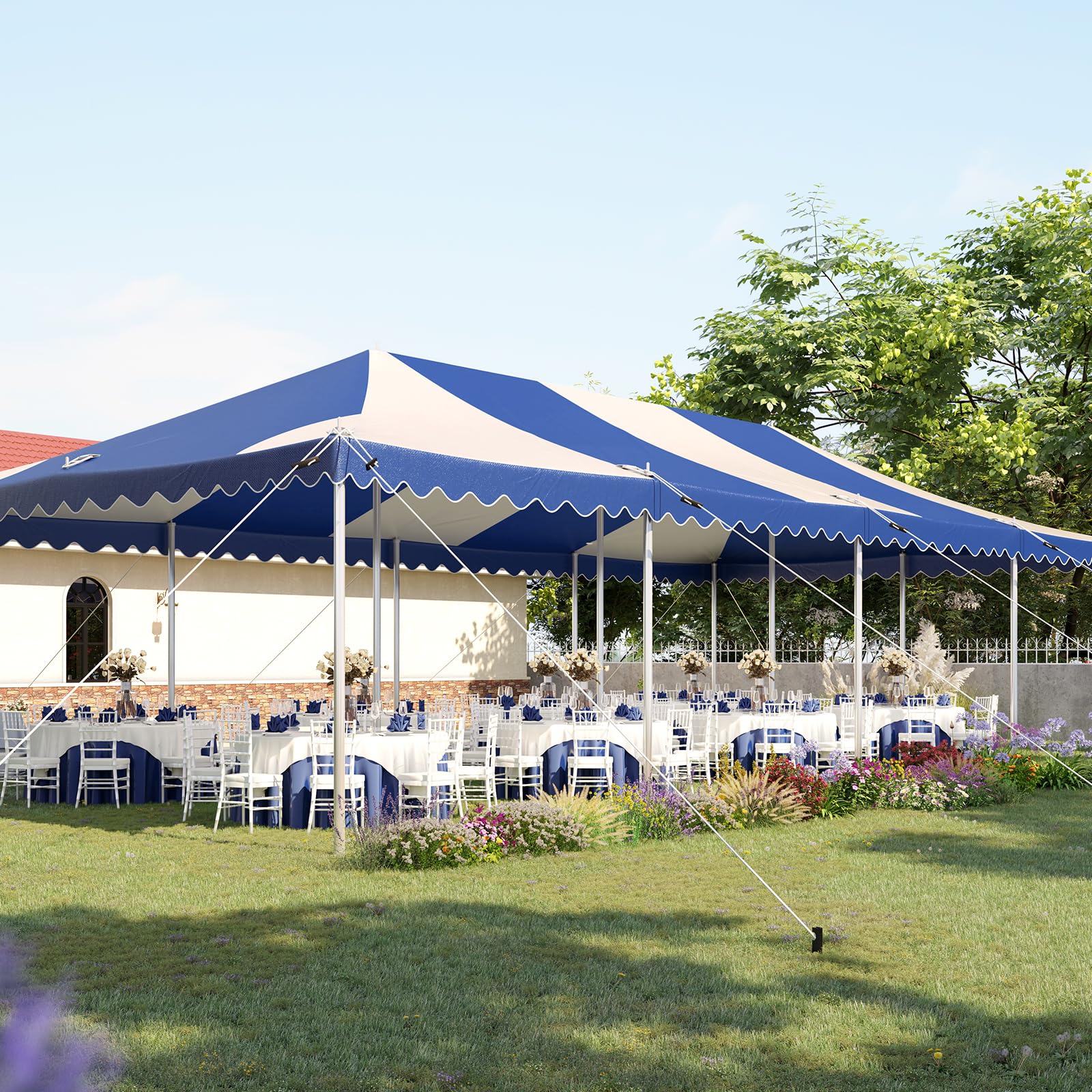 Quictent 20'x40' Fire Retardant Party Tent - Striped Blue