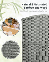 Close-up of the grey bamboo weaving on the divider, highlighting eco-friendly materials, fine craftsmanship, and a sustainable, modern finish.