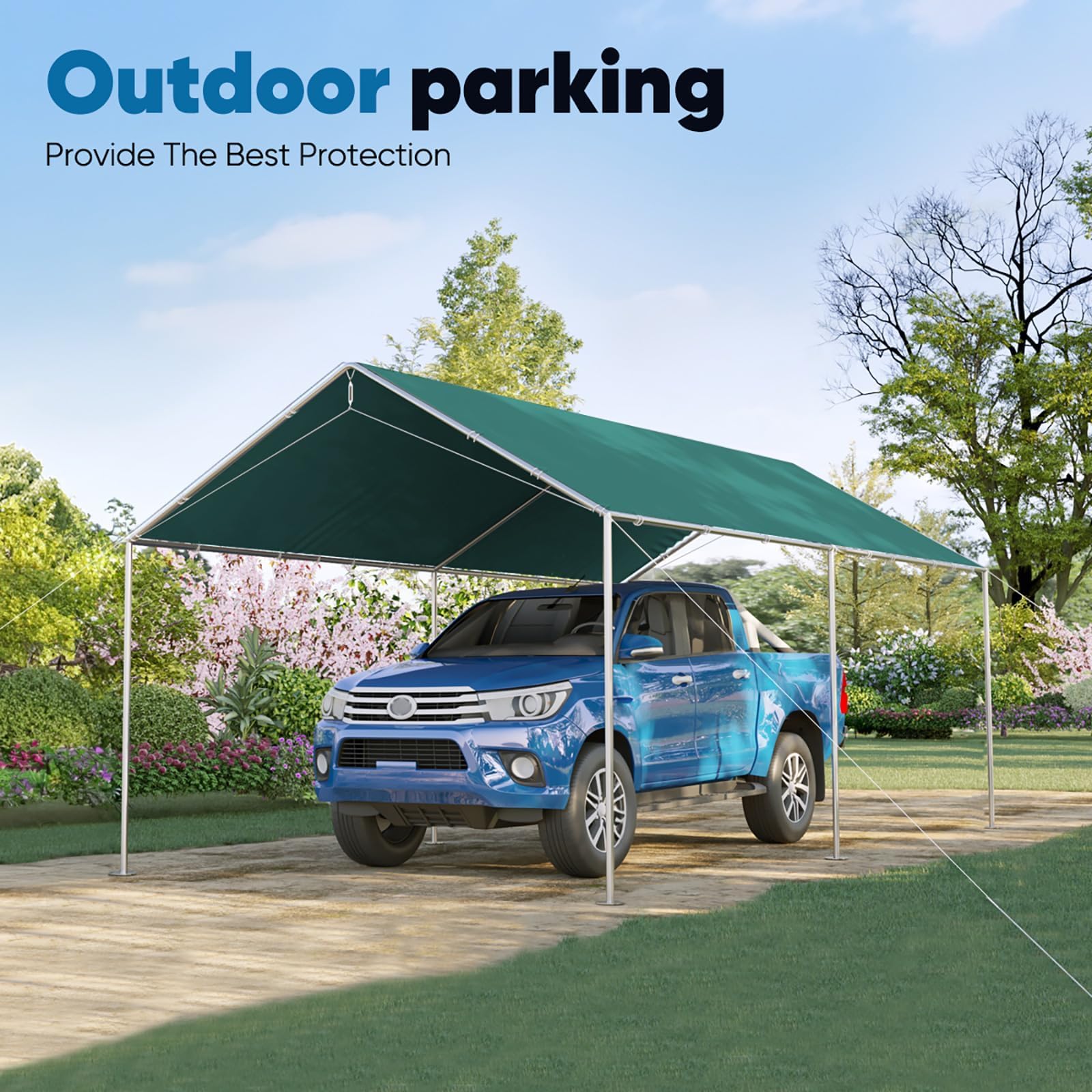 Quictent 10'x15' Galvanized Car Canopy - Green