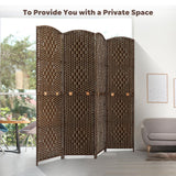 Brown 4-panel room divider in a bright living room, accompanied by the text 'To Provide You with a Private Space,' ideal for creating separate areas in open spaces.