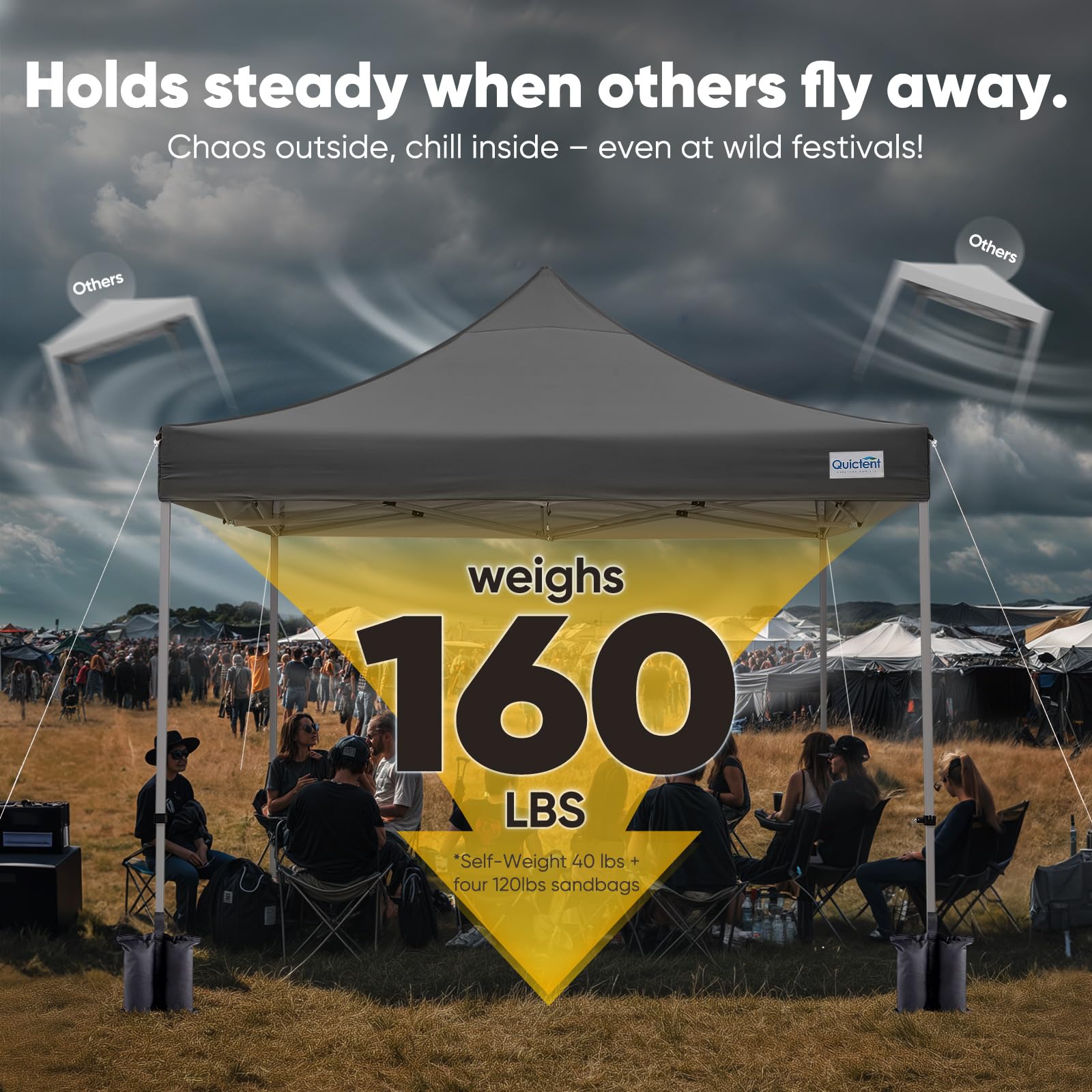 Quictent 10'x10' Commercial Instant Pop-Up Canopy with Wheeled Bag-Grey