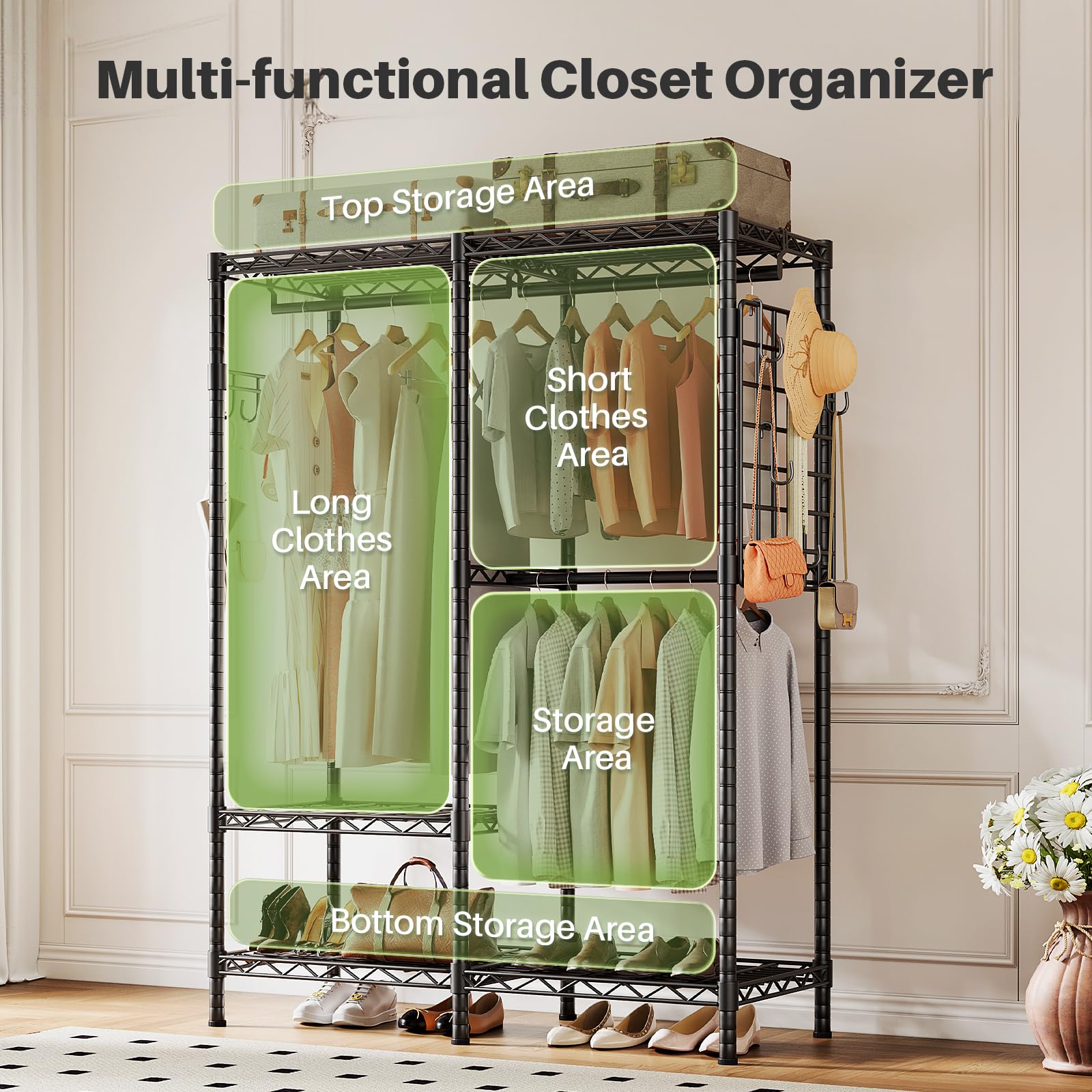 Multi-functional organizer with distinct sections for storage, including top, middle, and bottom compartments for maximum space utilization.