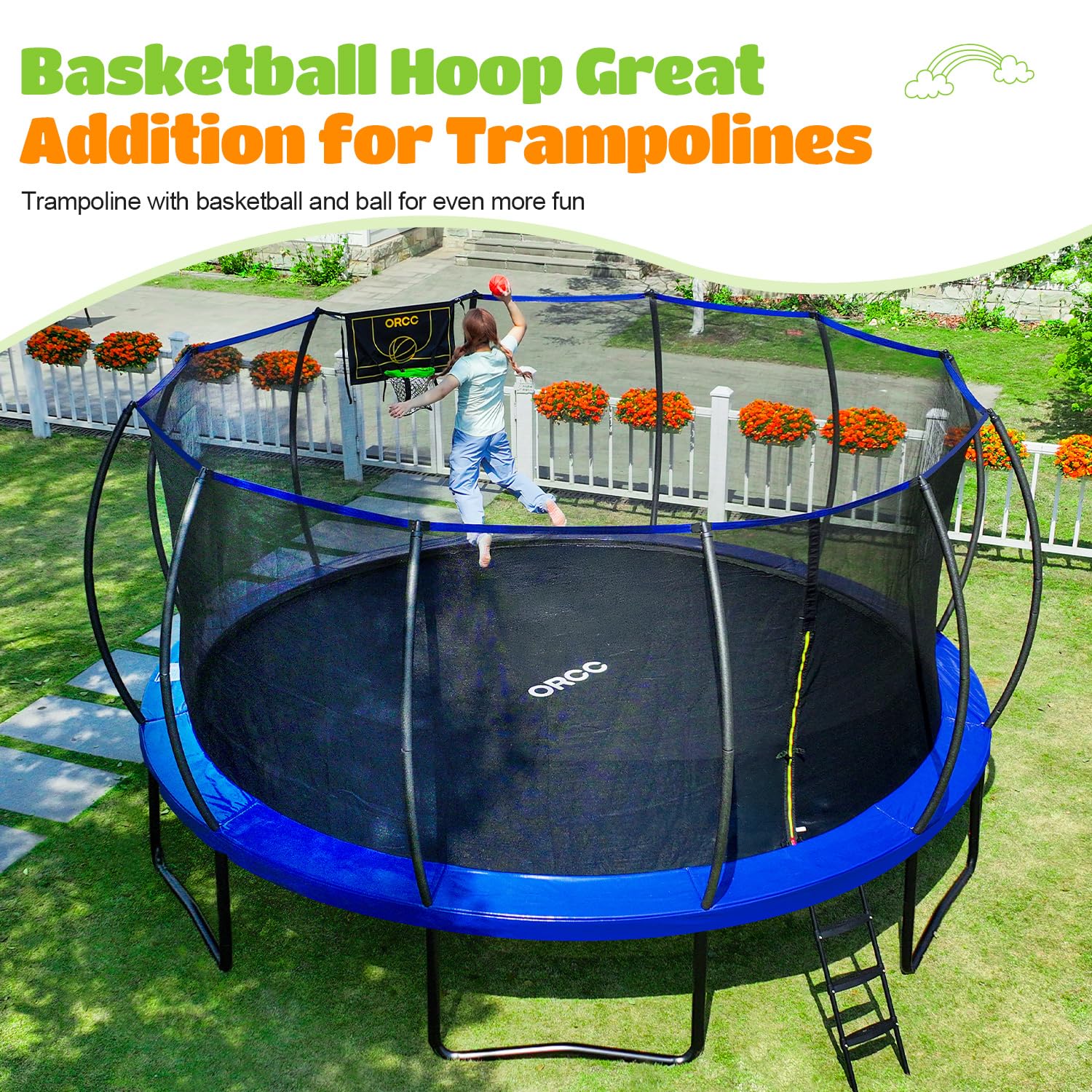 ORCC 1200LBS 16FT Heavy Duty Trampoline with Basketball Hoop