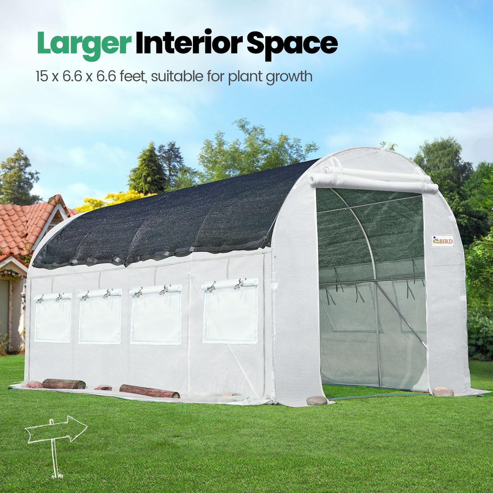 KING BIRD 15'x6.6'x6.6' Walk-in Greenhouse - White