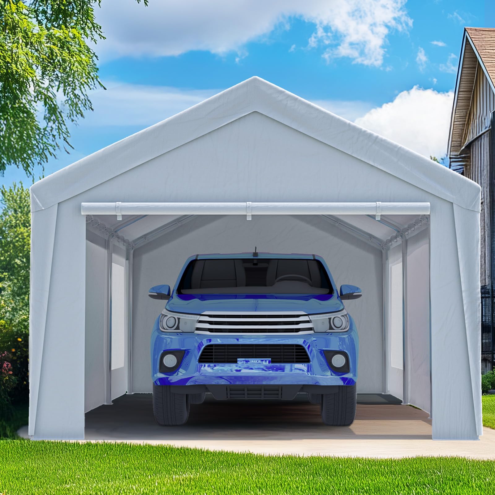 Quictent 12'x20' Heavy Duty Carport with Ventilated Windows - White