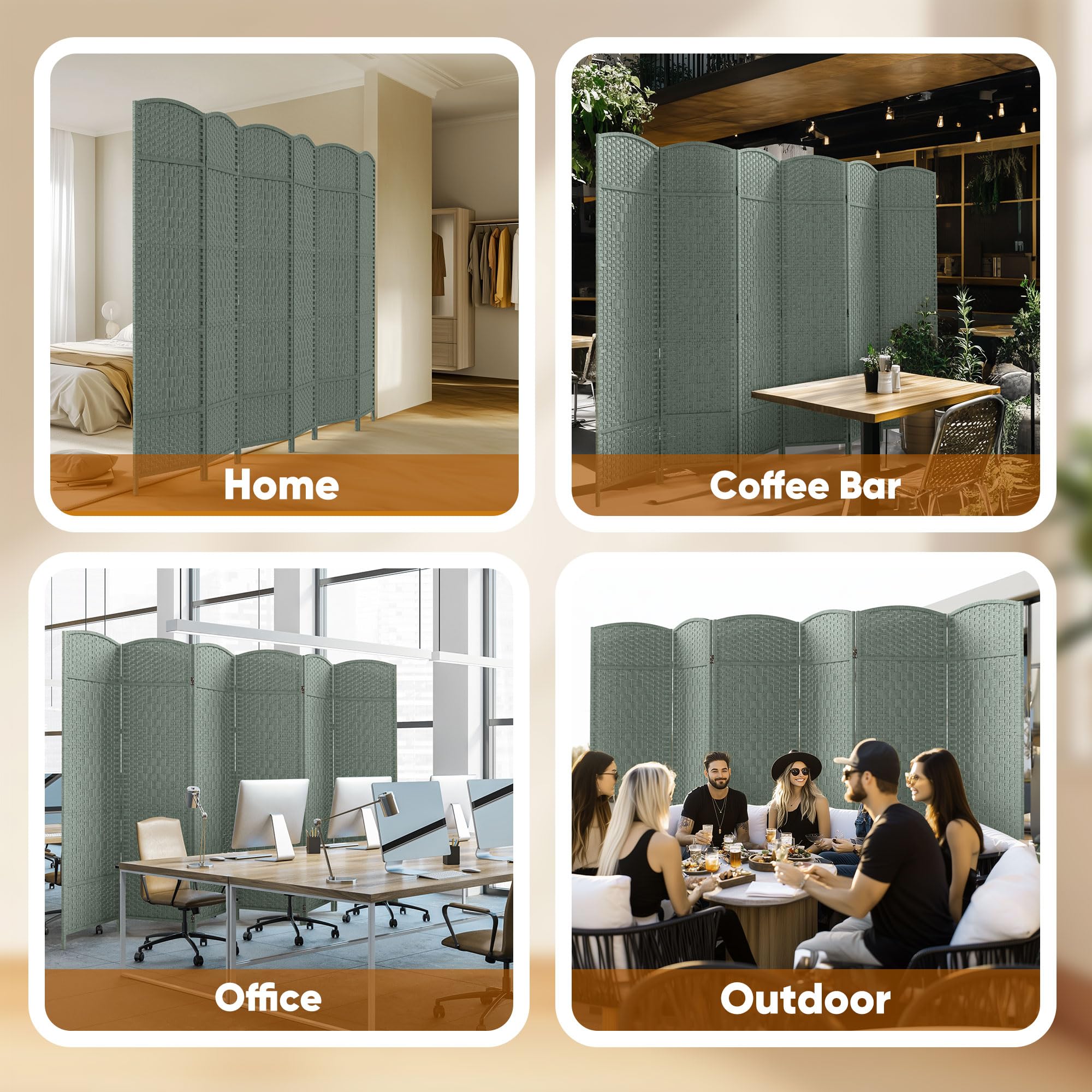 JOSTYLE Wooden Room Divider - Grey (6-Panel)