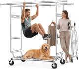 Heavy Double Rod Clothes Rack with Metal Shelves