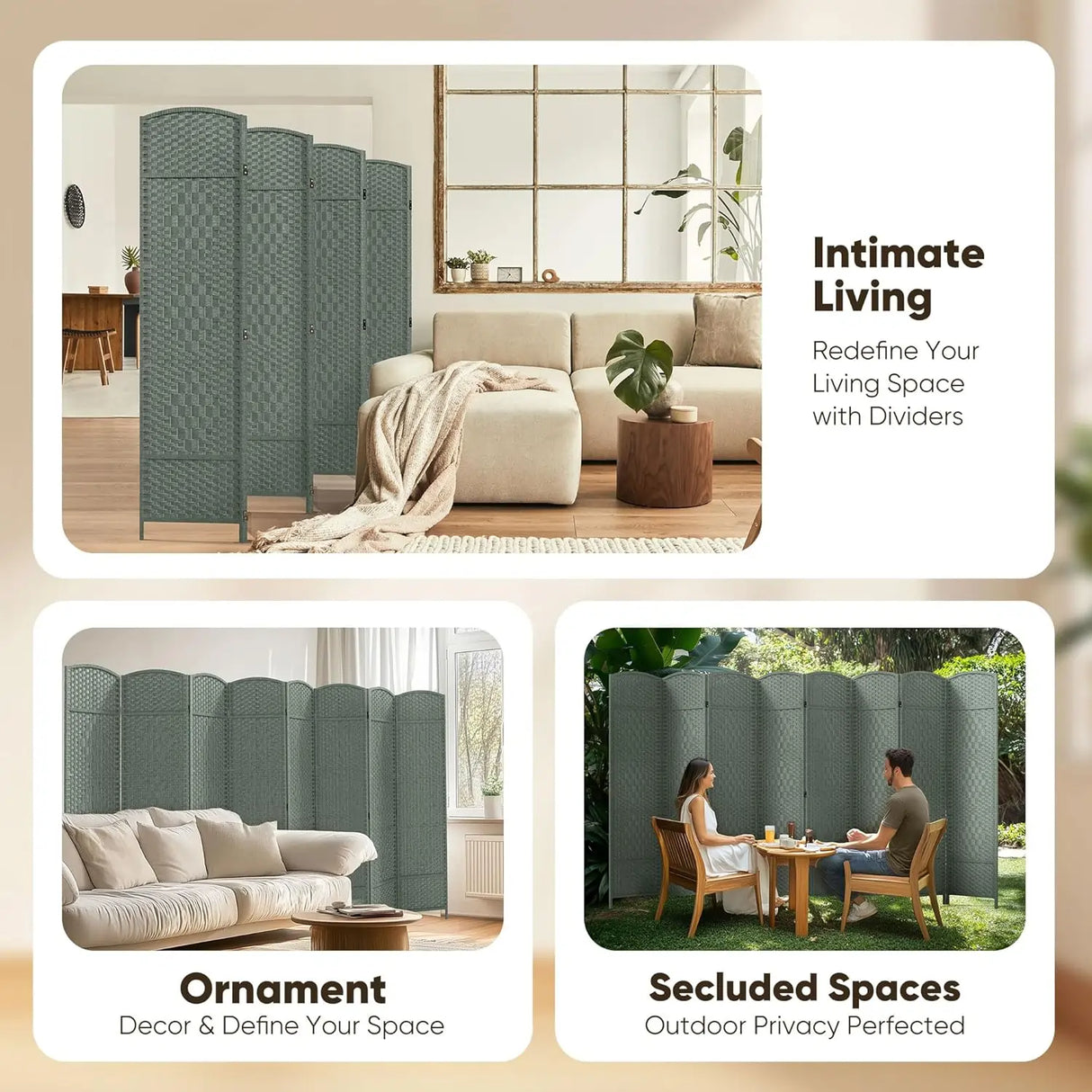 JOSTYLE 6FT Tall Extra Wide Double-Weave Privacy Screen（8 Panel ）