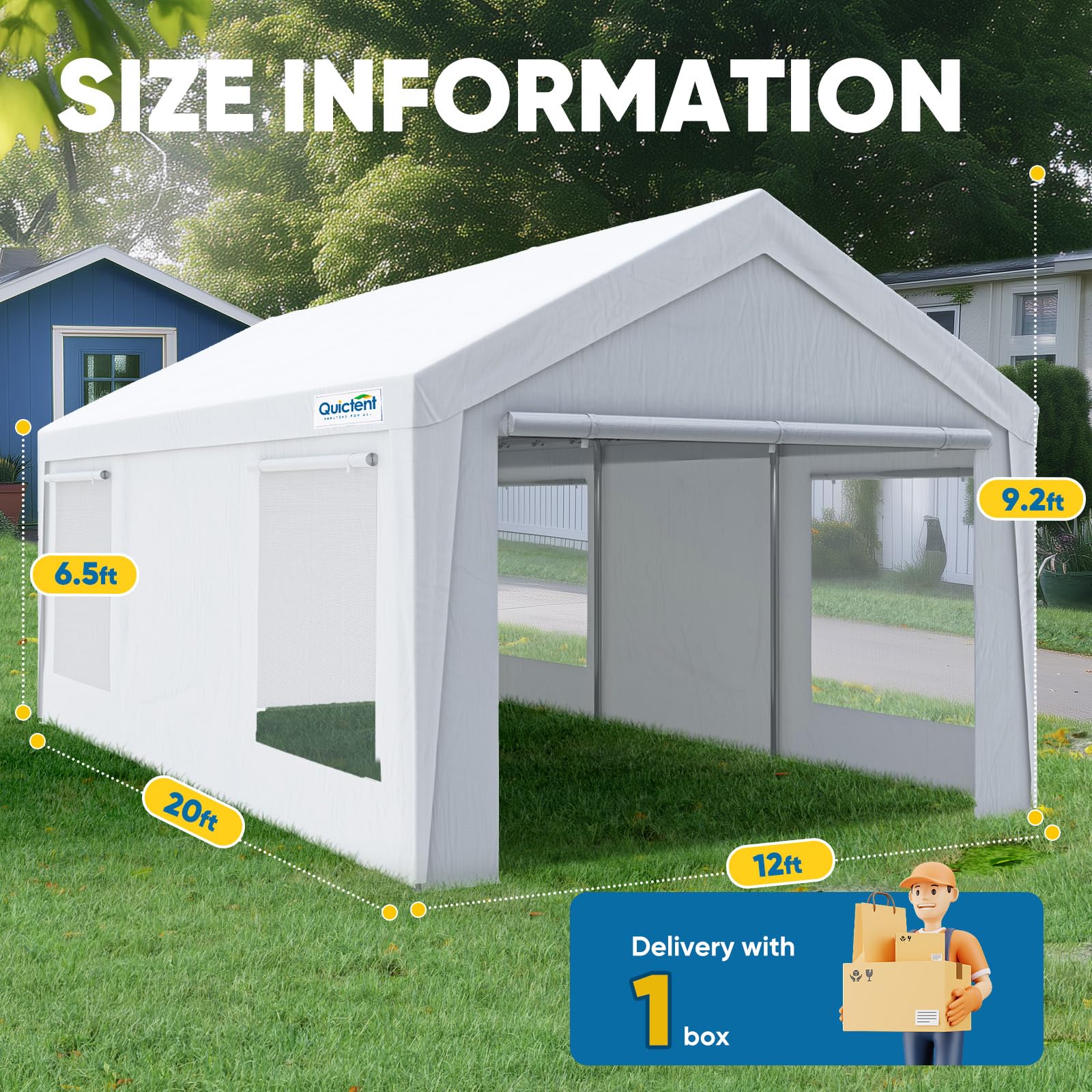 Quictent 12'x20' Heavy Duty Carport with Ventilated Windows - White