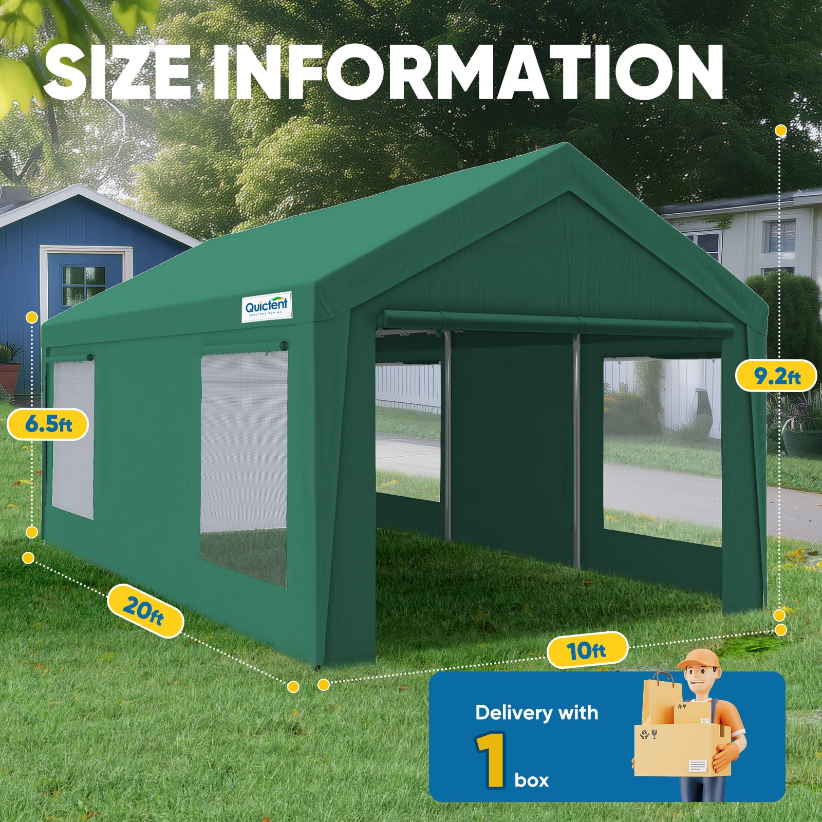 Quictent 10'x20' Ventilated Carport Canopy with Roll-up Sidewalls - Green