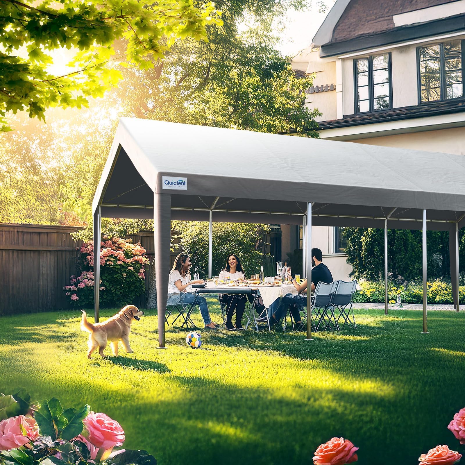 Quictent 13'x25' Snowproof Steel Carport with Zipper Doors - Gray