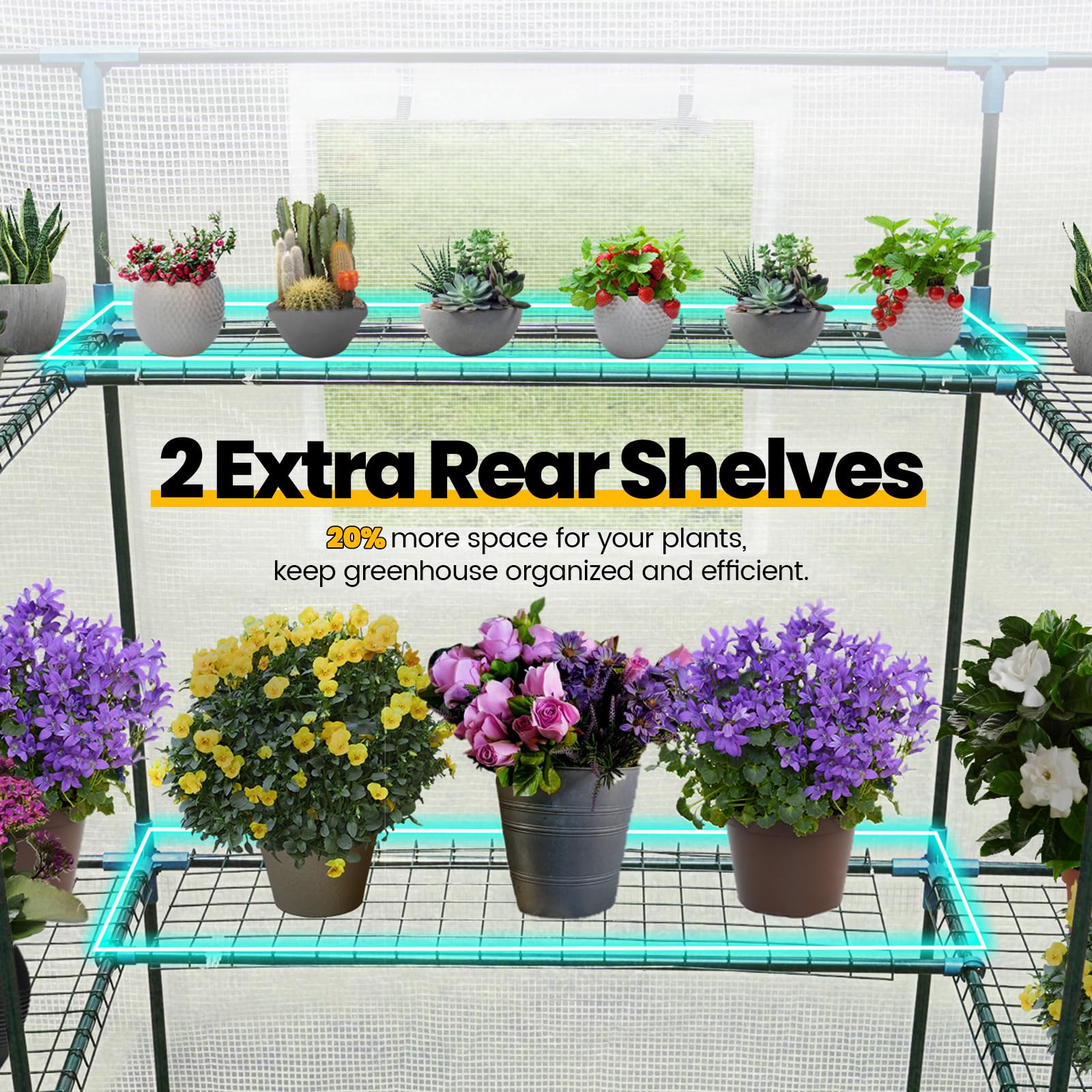 KING BIRD 84"x56"x77" Walk-in Greenhouse with 20 Shelves - White