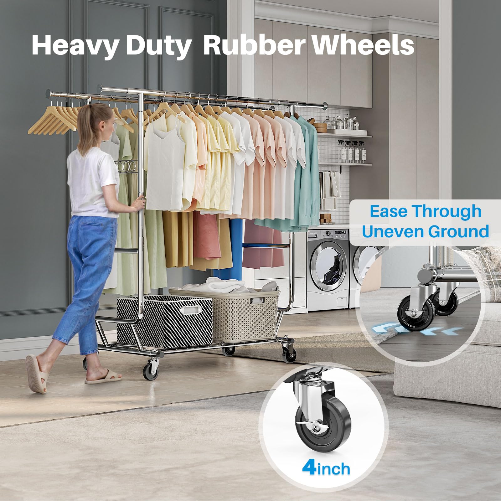 HOKEEPER Double Rod Garment Rack with Wheels