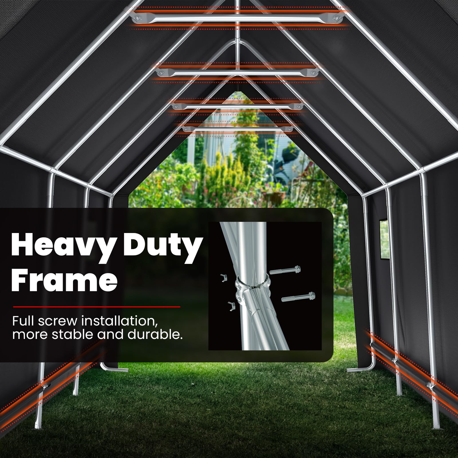 KING BIRD 10'x20' Heavy Duty Truck Carport - Dark Gray