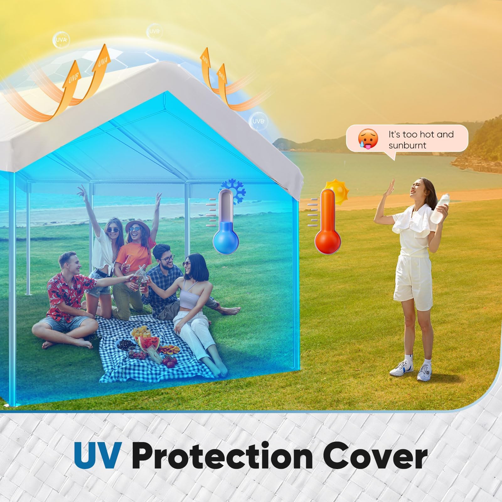 Quictent 10'x20' Carport Replacement Cover with Edge - White