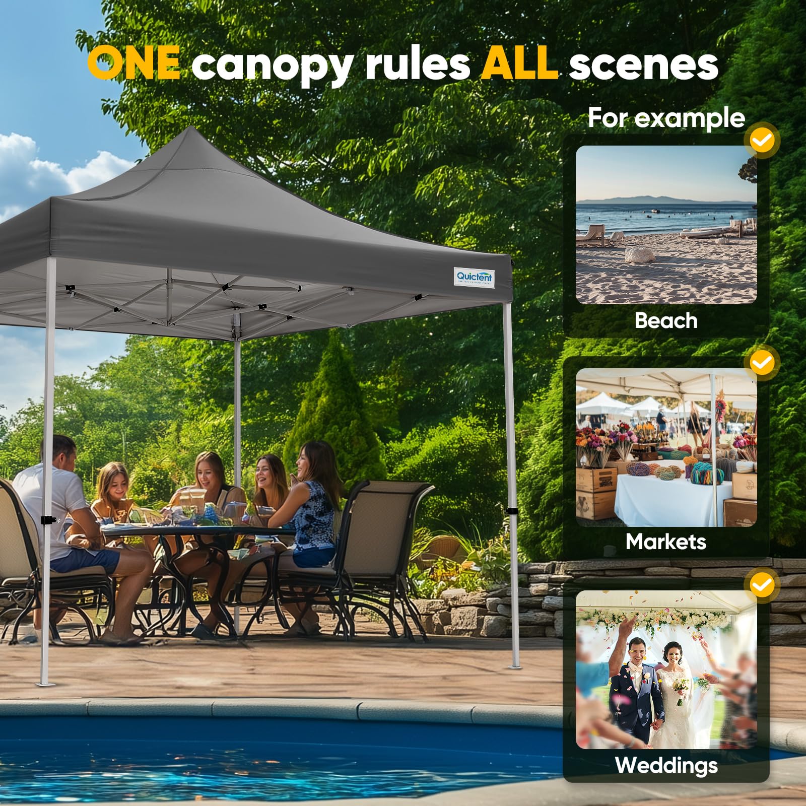 Quictent 10'x10' Commercial Instant Pop-Up Canopy with Wheeled Bag-Grey