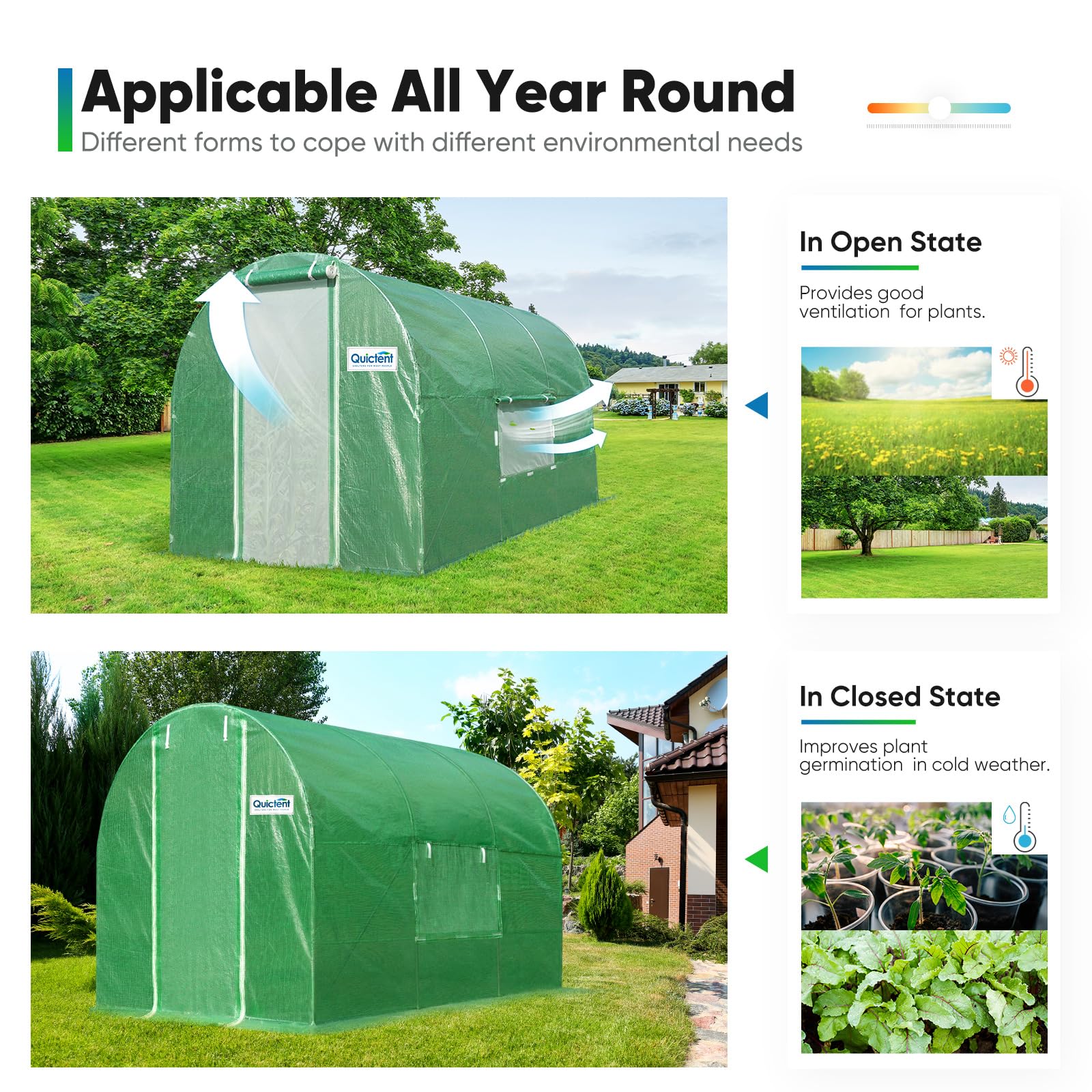 Quictent 10'x7'x7' Walk-in Tunnel Greenhouse with Mesh Door - Green