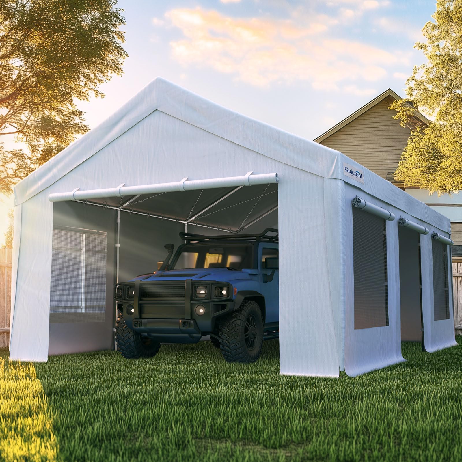 Quictent 12'x20' Snowproof Steel Carport with Zipper Doors - White
