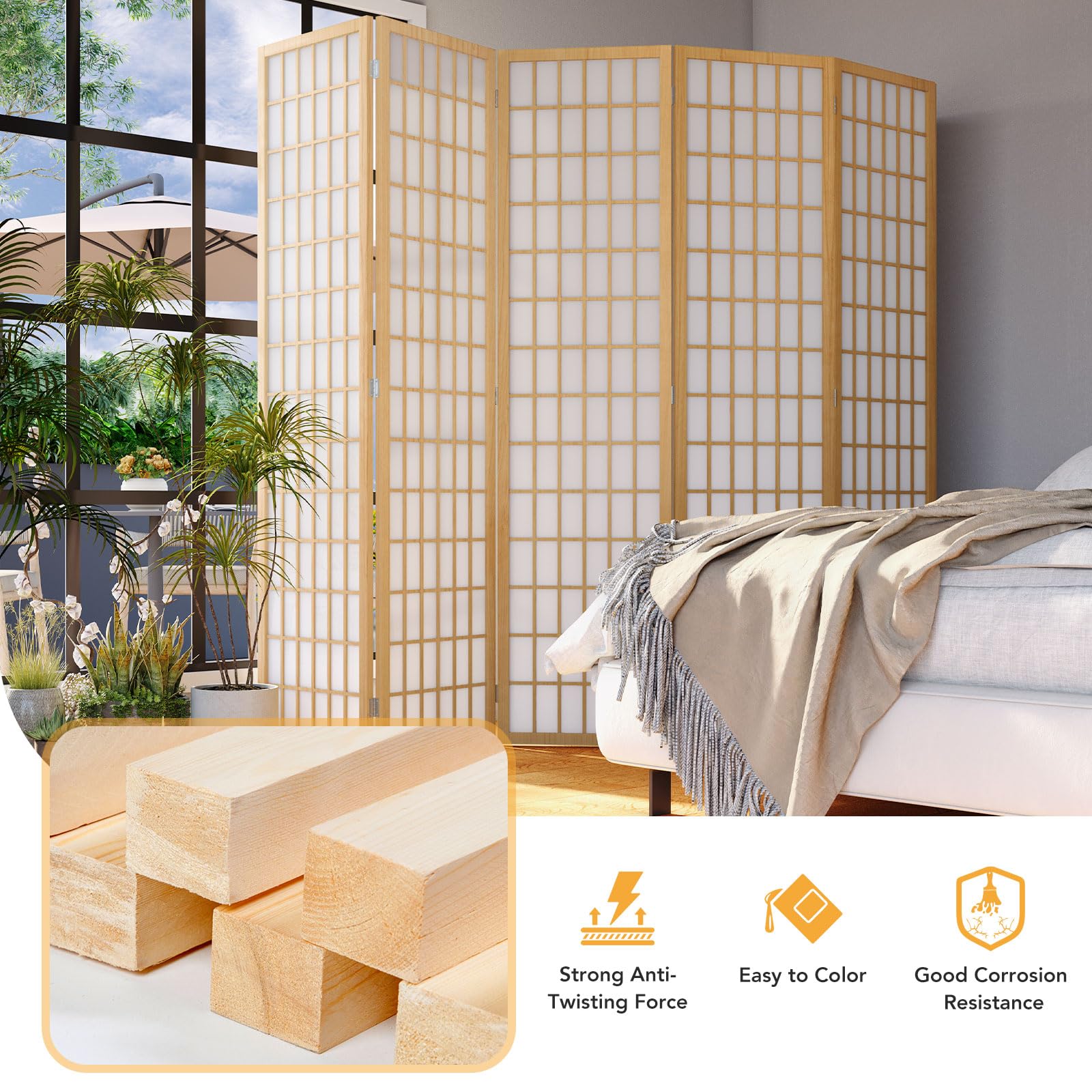 JOSTYLE 5.9ft Japanese Shoji Screen - Natural (4-Panel)