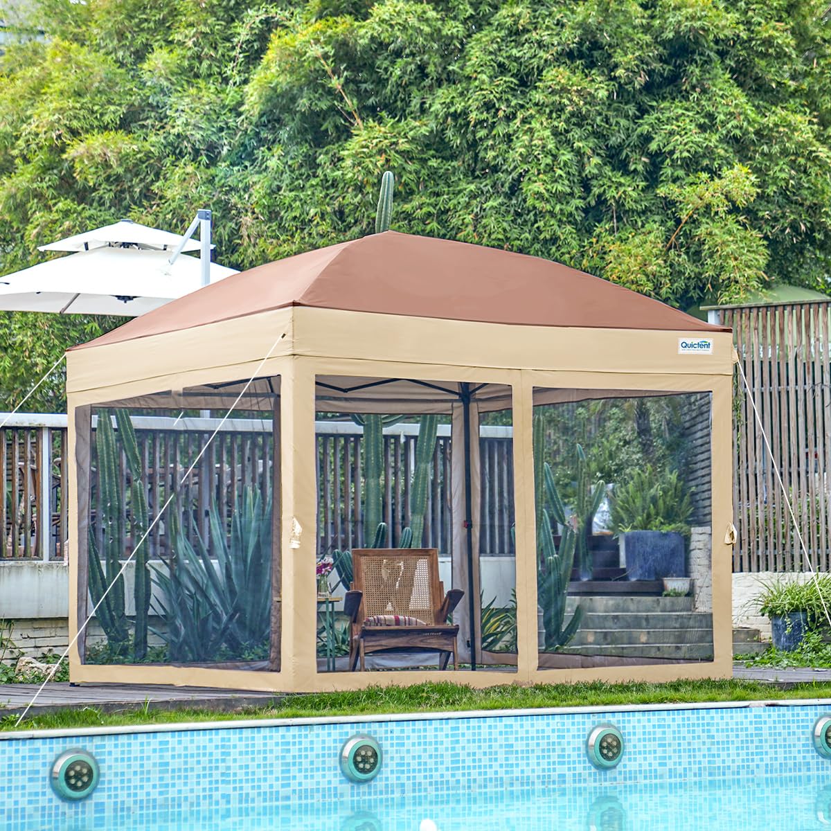 Quictent 6.6'x6.6' Screened Pop up Canopy - Khaki