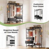 Customizable closet organizer with modular components, allowing flexible configurations to suit specific storage needs.