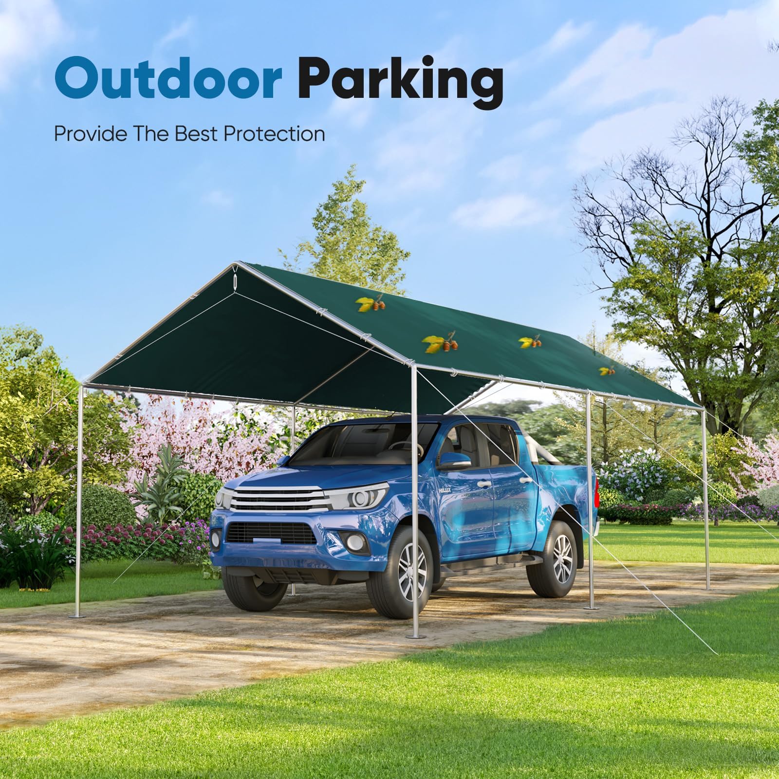 Quictent 10'x20' Carport Replacement Cover with Bungees - Green