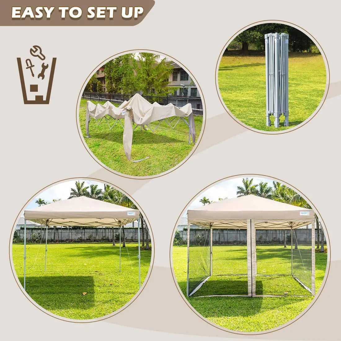 8' x 8' Canopy with Netting Easy to set up#color_tan