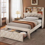 Full Size Beige Metal Bed Frame