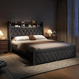Bed Frame with Headboard Upholstered (3-Tier Storage)