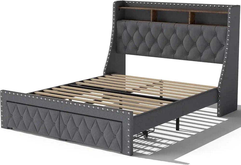 1000lbs Bed Frame with Headboard Upholstered