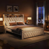 Tall Wingback Headboard Upholstered Velvet Modern Platform Bed