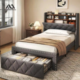 Gray Twin Size upholstered bed frame