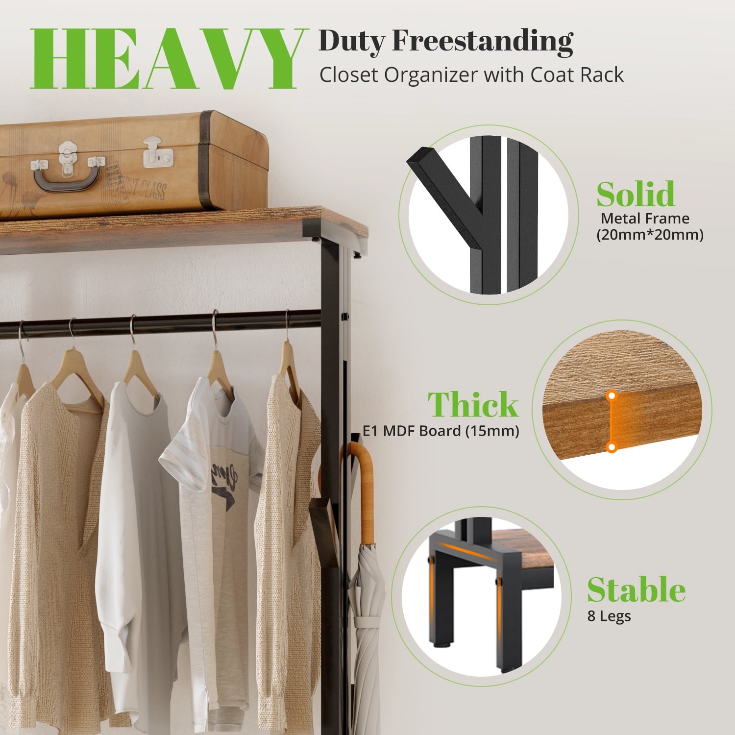 HOKEEPER XL Freestanding Closet Organizer with Coat Rack