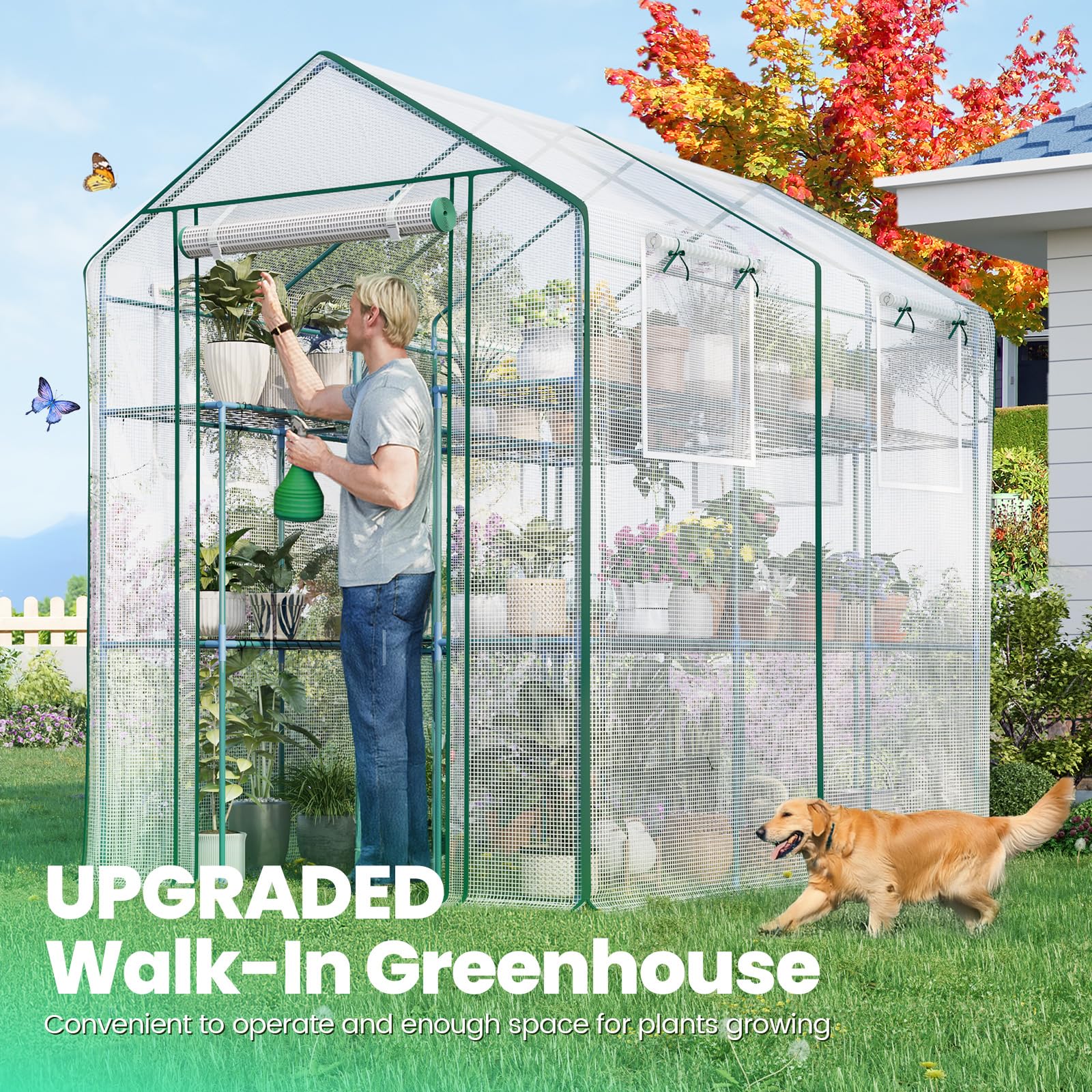 KING BIRD 84"x56"x77" Walk-in Greenhouse with 20 Shelves - White