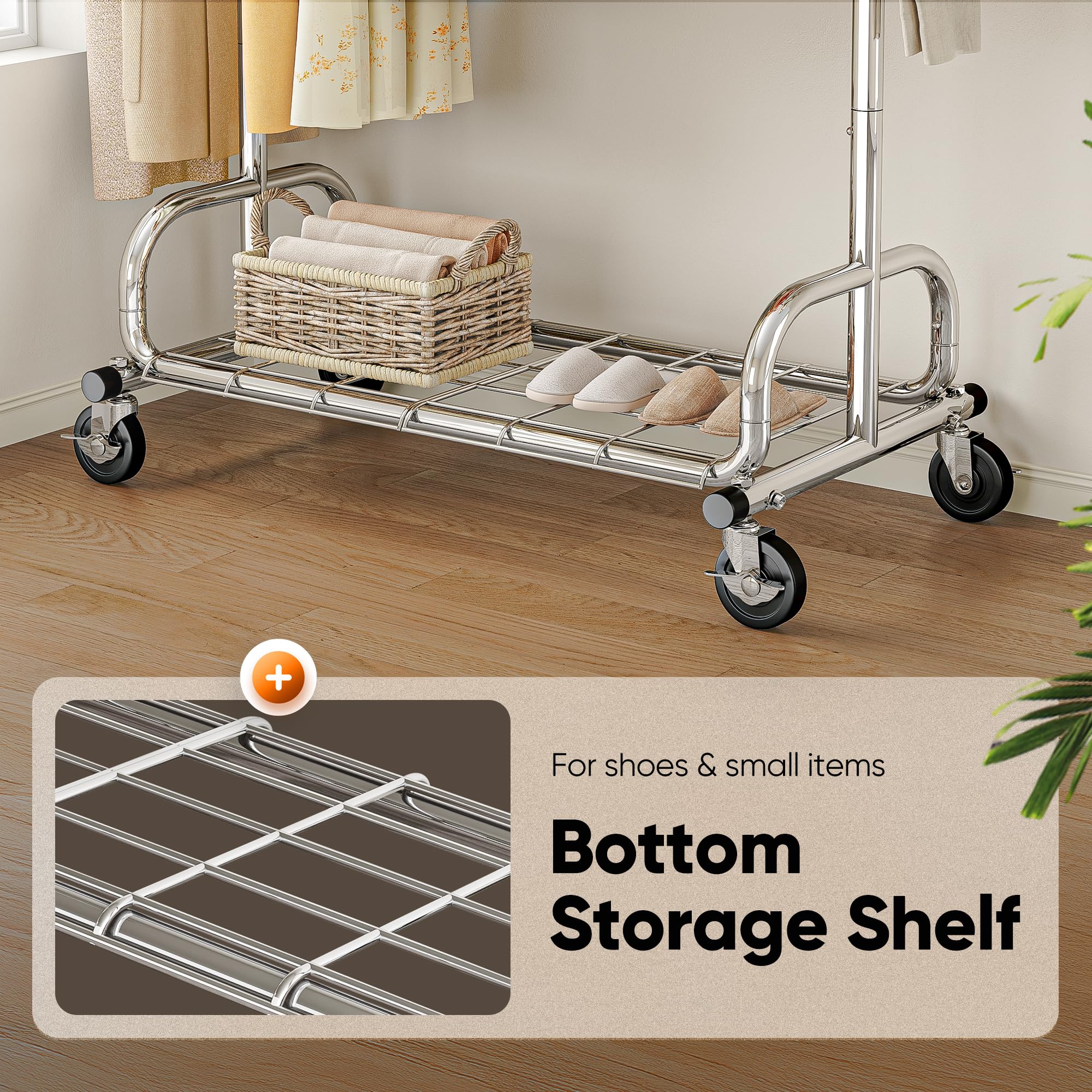 HOKEEPER Portable Garment Rack with Lockable Wheels