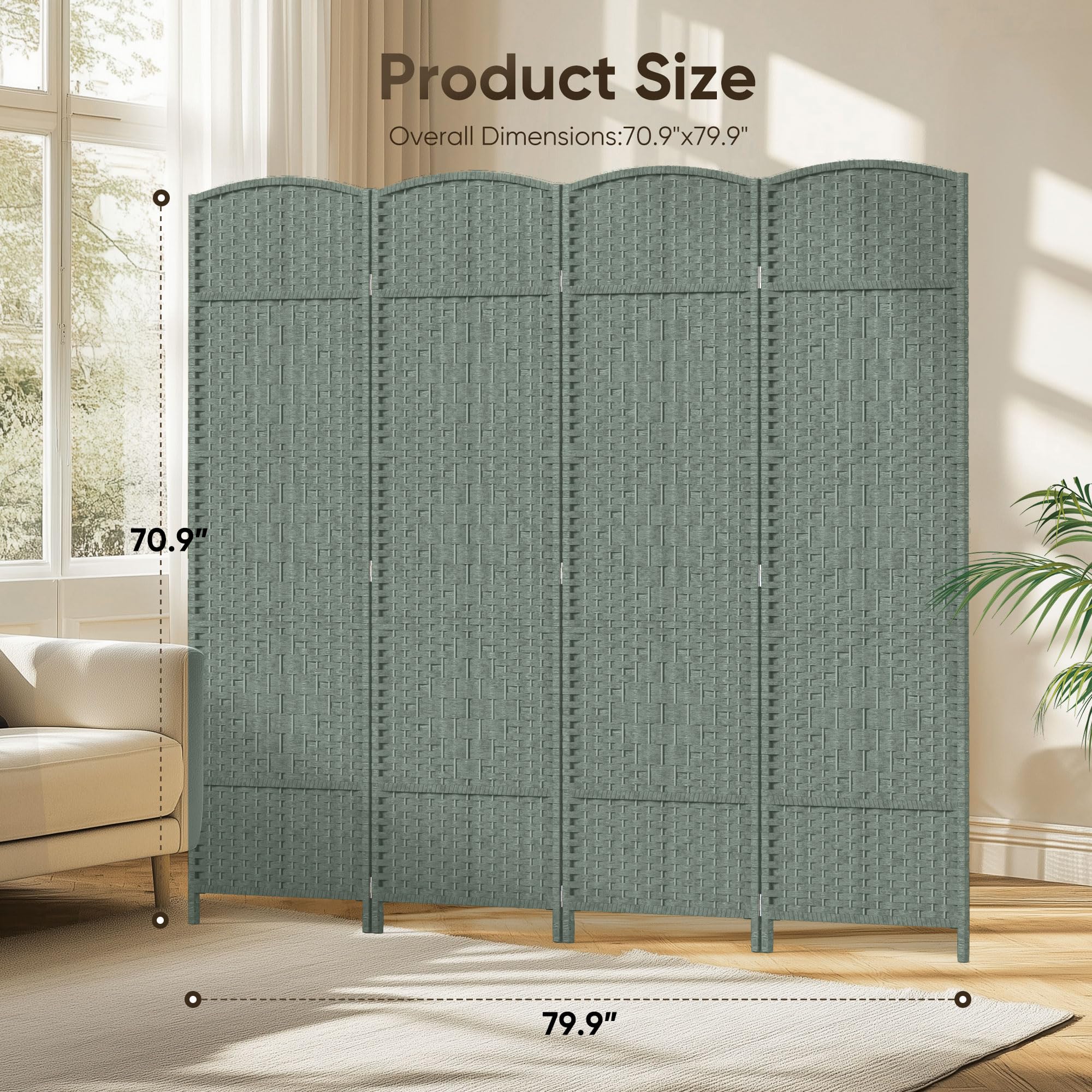 JOSTYLE 6ft Rattan Room Divider - Grey (4-Panel)