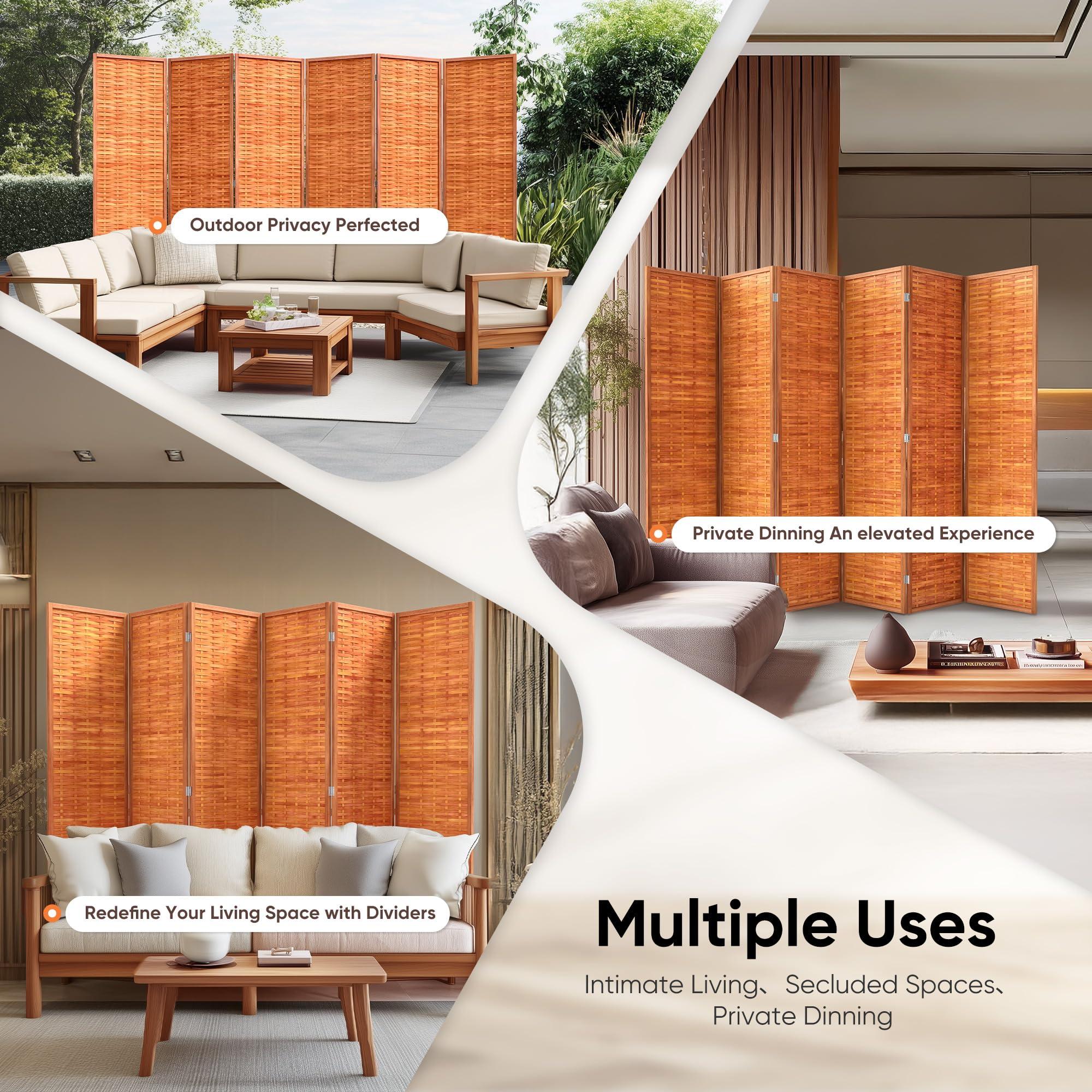 JOSTYLE Bamboo Room Divider - Saddle Brown (6-Panel)