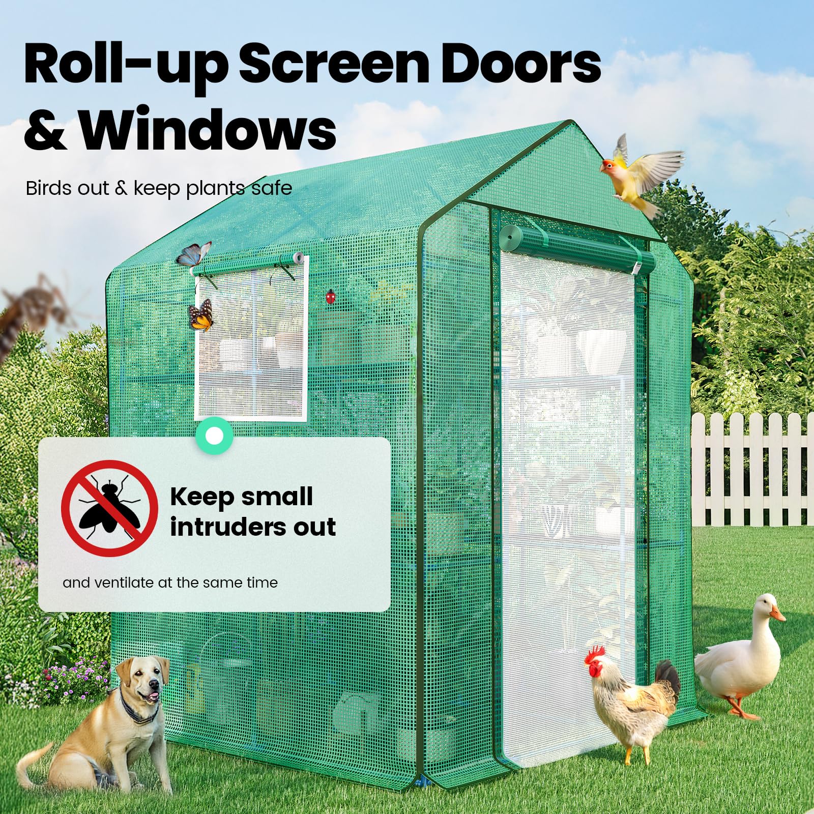 KING BIRD 56"x56"x77" Walk-in Greenhouse with 14 Shelves - Green