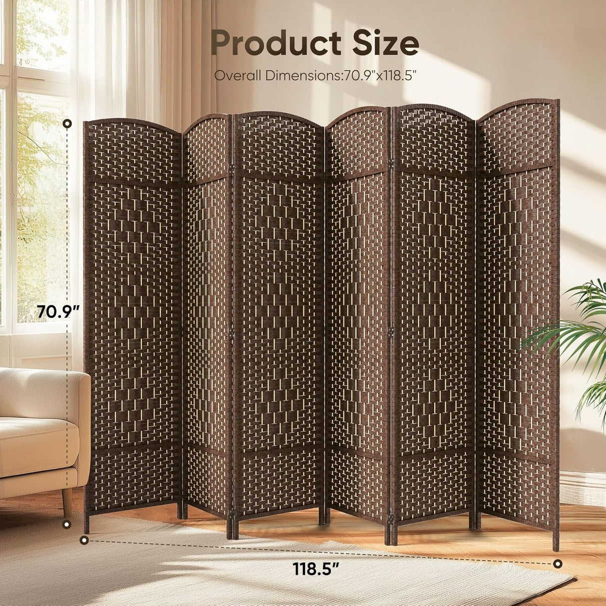 JOSTYLE  6FT Tall Wooden Privacy Room Divider (6-Panel)
