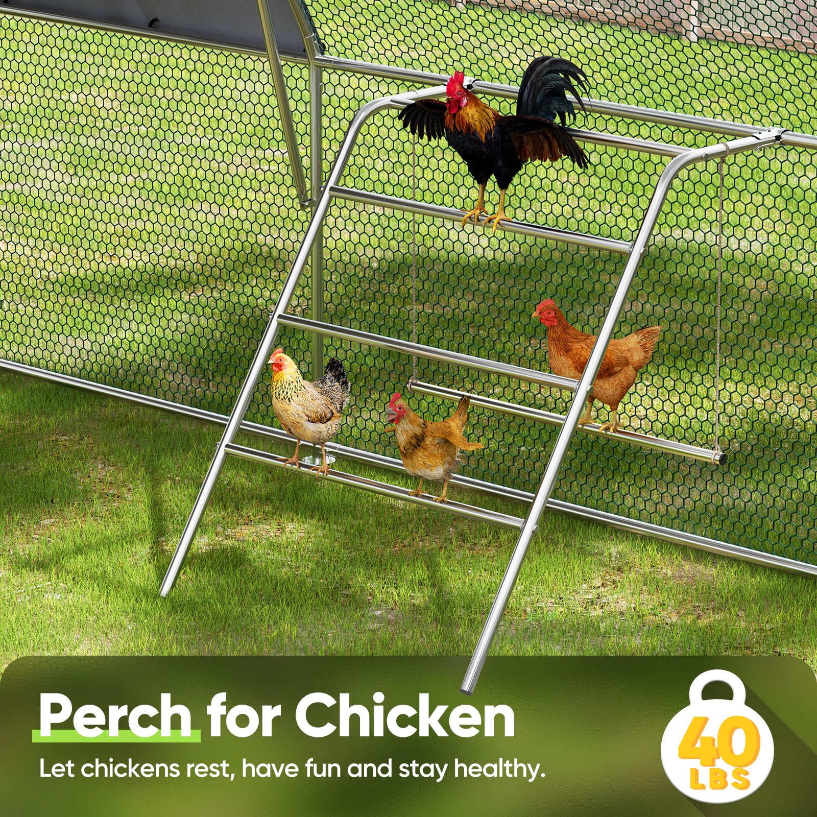 Quictent 25'x10' Metal Chicken Coop with Perch & Swing