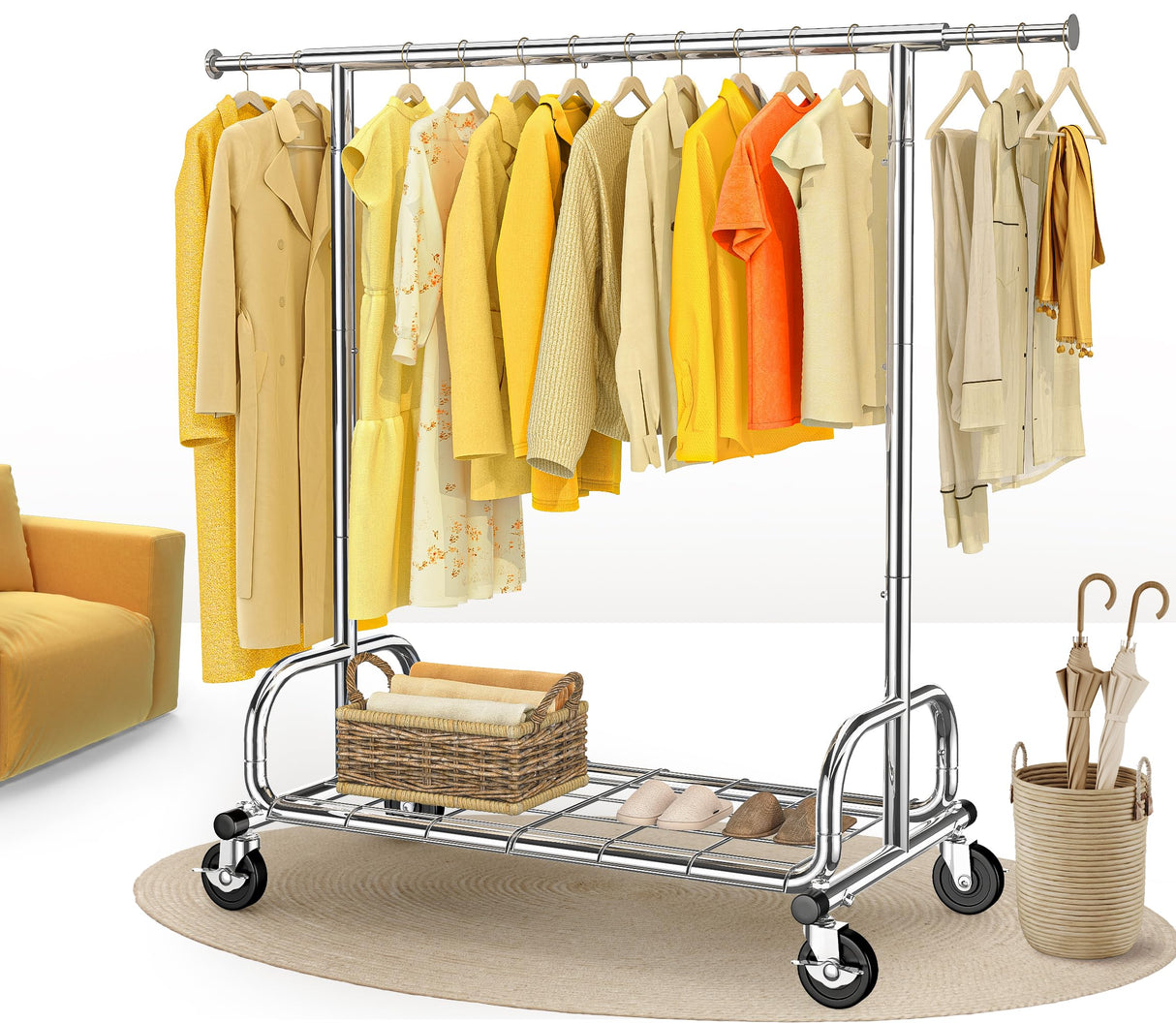 HOKEEPER Portable Garment Rack with Lockable Wheels