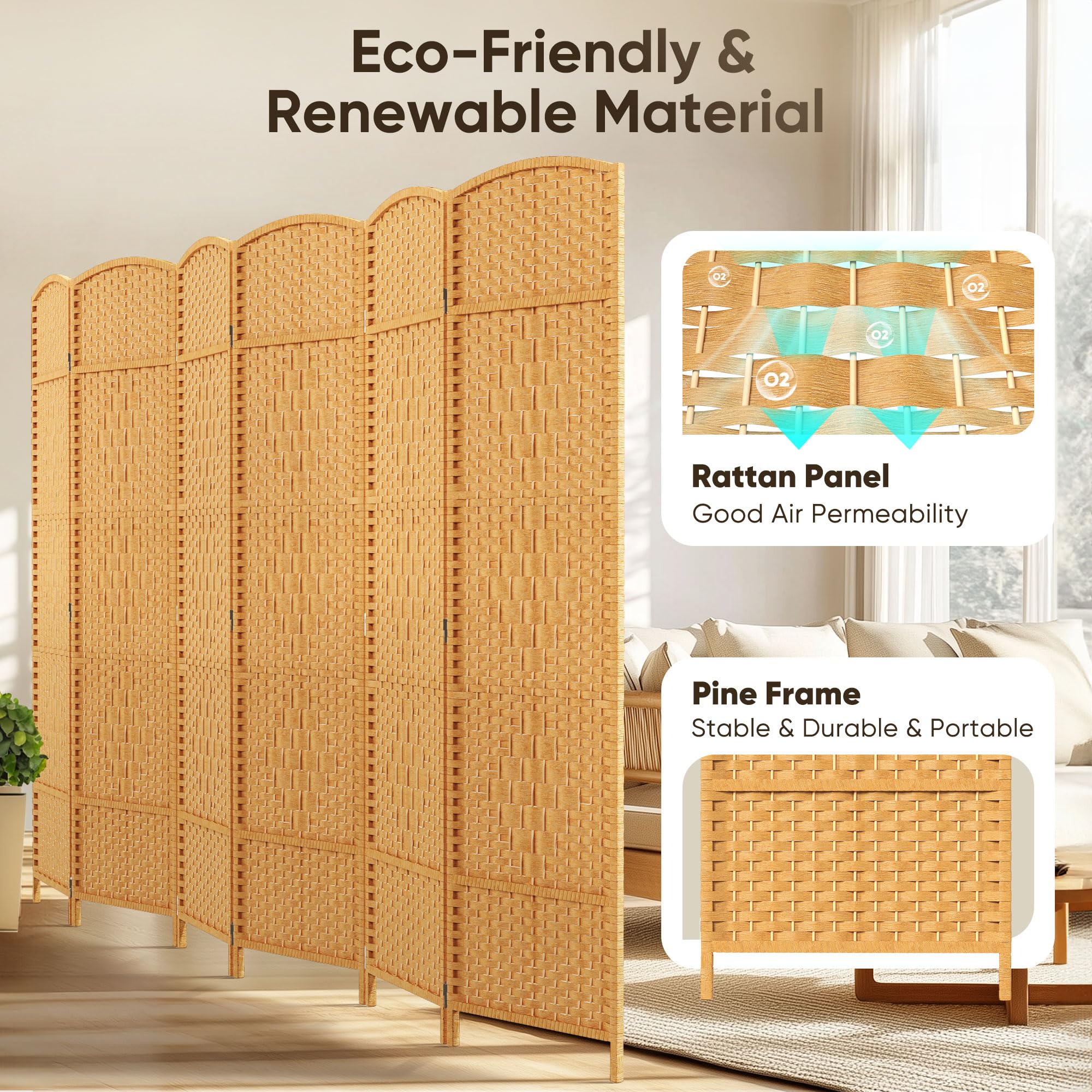 JOSTYLE 6ft Freestanding Room Divider (6-Panel)