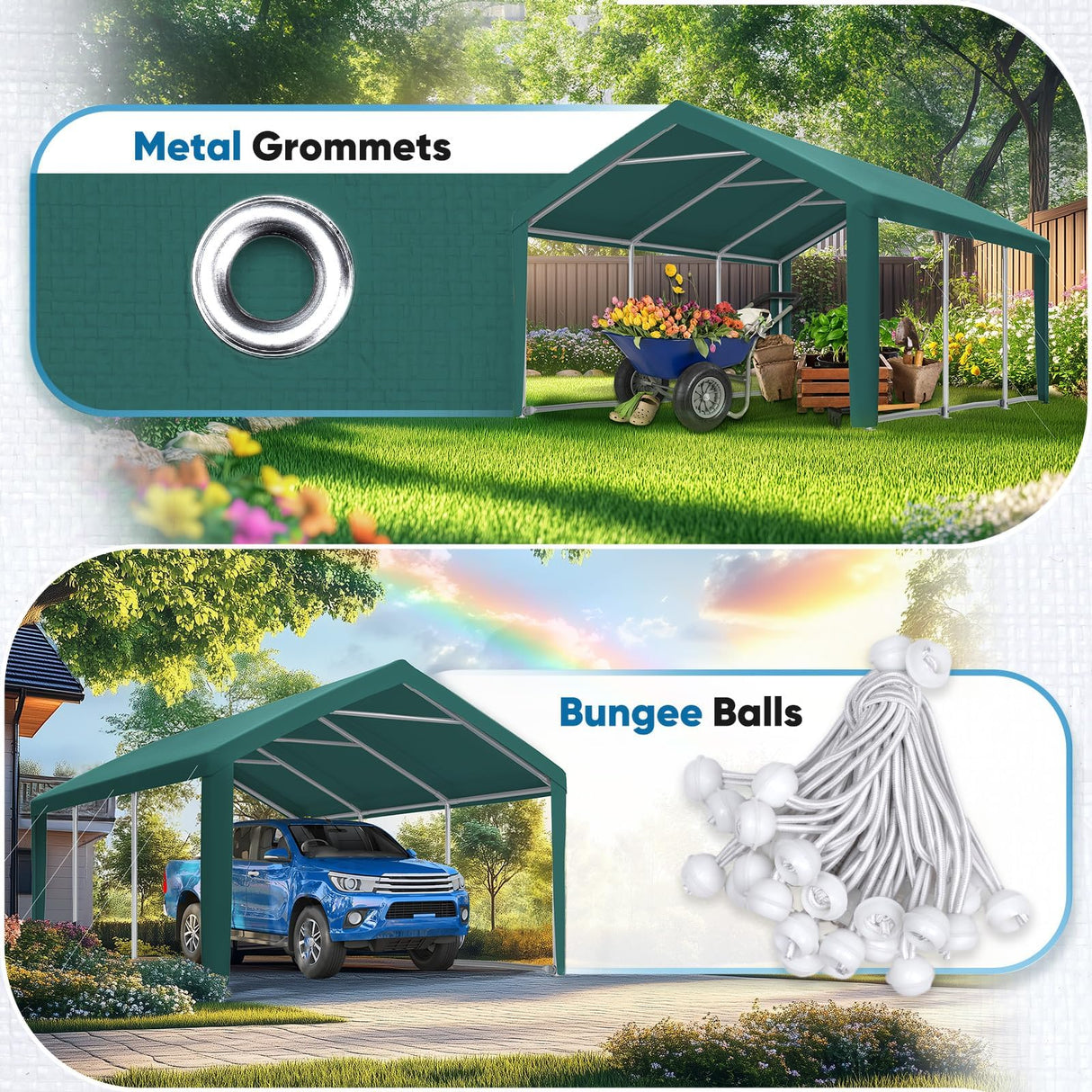 Quictent 10'x20' Carport Replacement Cover with Leg Cloth - Green