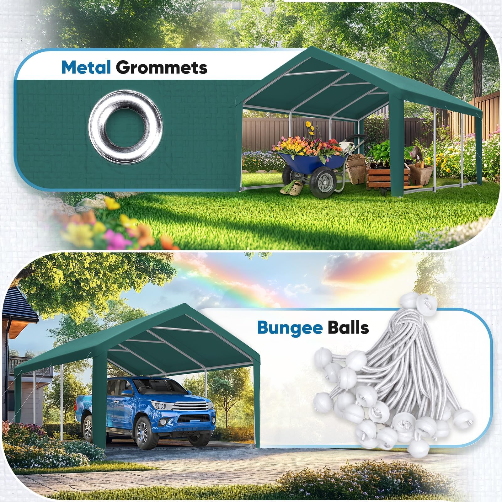 Quictent 10'x20' Carport Replacement Cover with Leg Cloth - Green