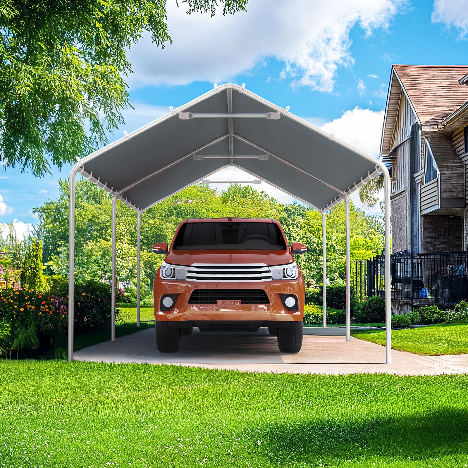 Quictent 10'x20' Galvanized Steel Carport Canopy - Gray