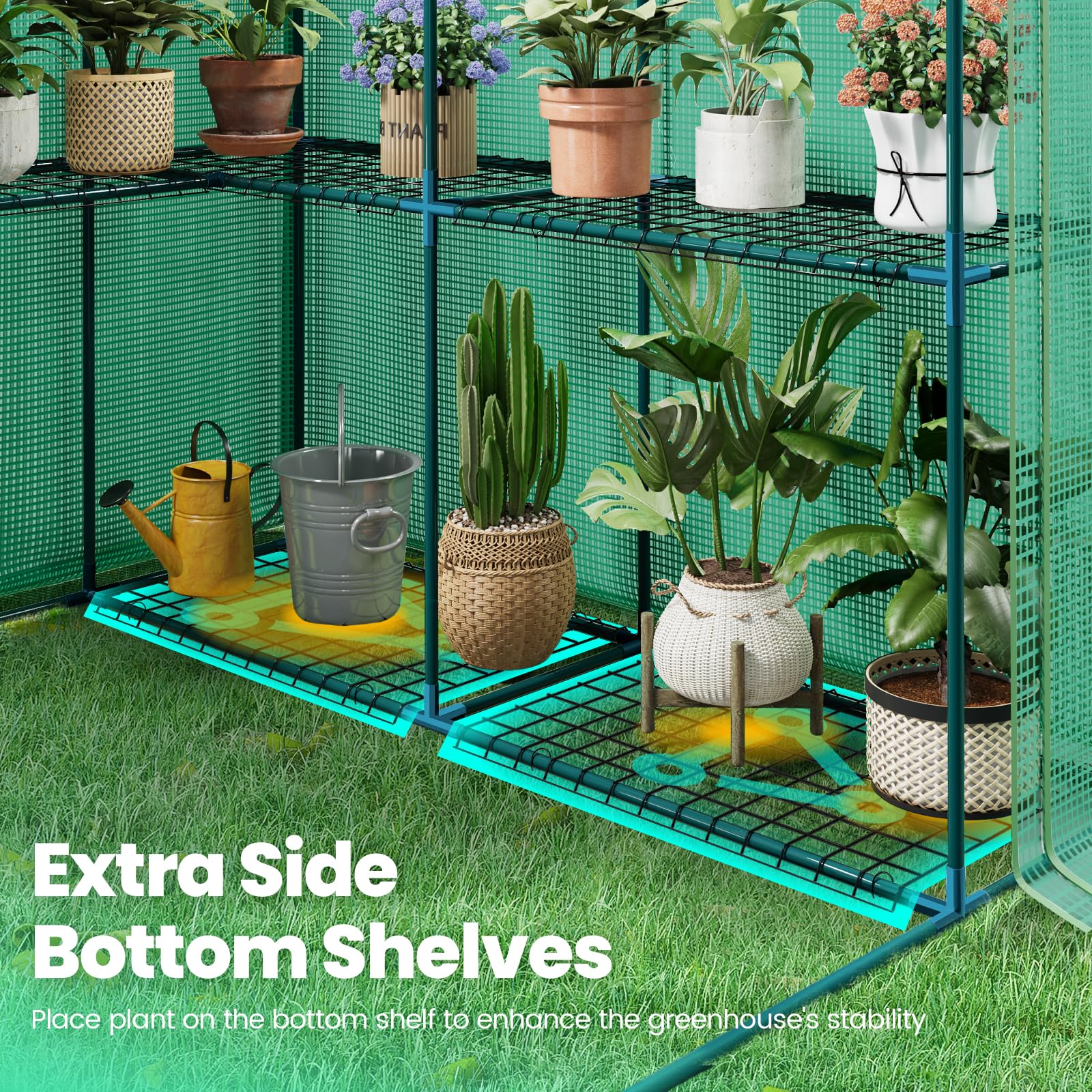 KING BIRD 56"x56"x77" Walk-in Greenhouse with 14 Shelves - Green